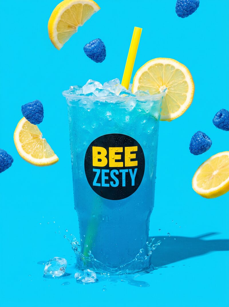 Blue Razz lemonade — electric blue drink with a lemon wheel