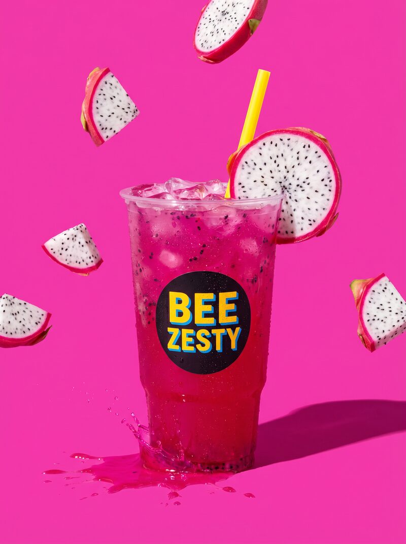 Dragon Fruit lemonade — vivid magenta drink with a dragon fruit slice