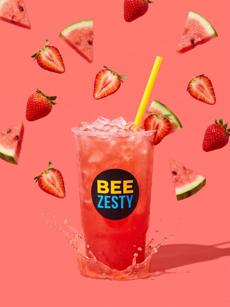 Strawberry Watermelon lemonade — pink drink with strawberry and watermelon garnish